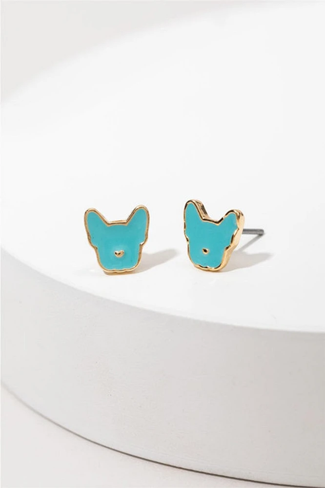 Hello Franki Blue Frenchie Stud Earrings for girls