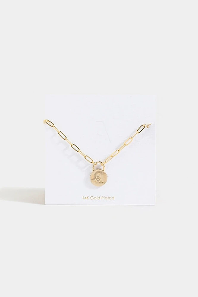 Initial Curb Chain Pendant Necklace Gold