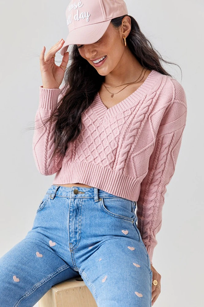 Lorie Cable Knit Crop Sweater