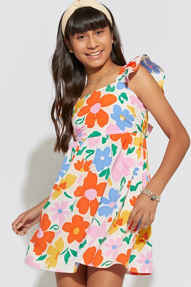 Hello Franki Abstract Floral Bow Back Dress for girls