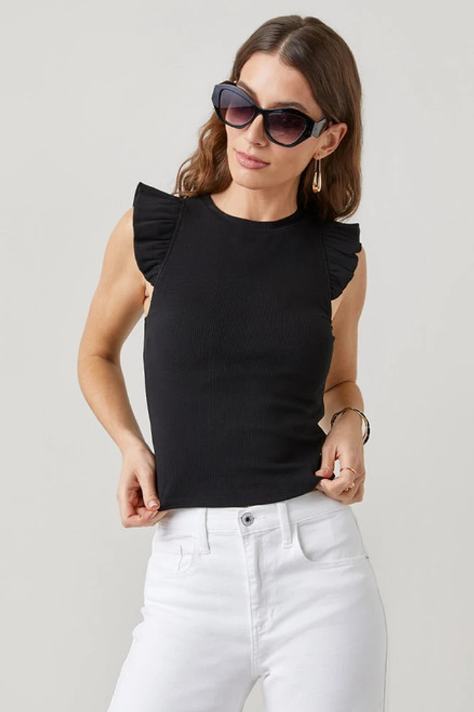 Logan Flutter Sleeve Rib-Knit Tee