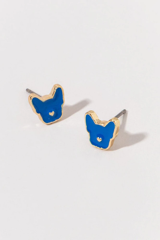 Hello Franki Dark Teal Frenchie Stud Earrings for girls