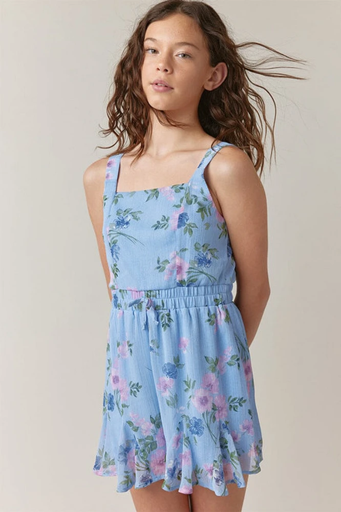 Hello Franki Sleeveless Floral Godet Romper for girls