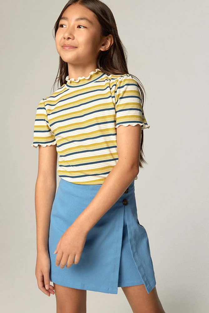 Hello Franki Stripe Lettuce Edge Yellow Tee for girls