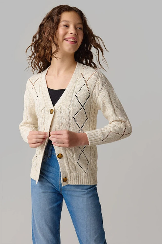 Hello Franki Pointelle Boyfriend Cardigan for girls