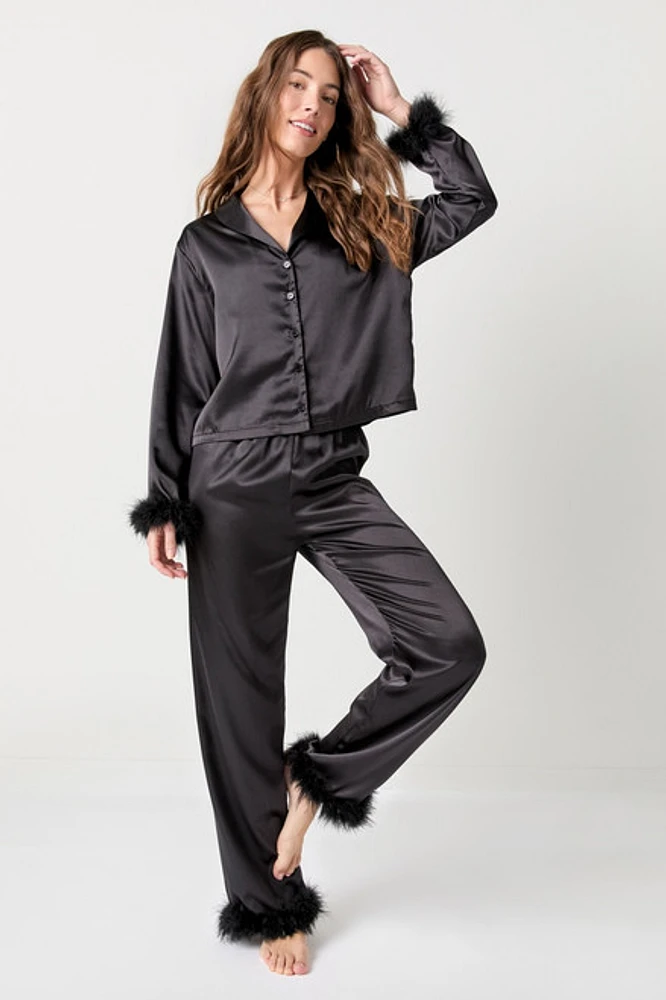 Amber Fur Lined Satin PJ Set