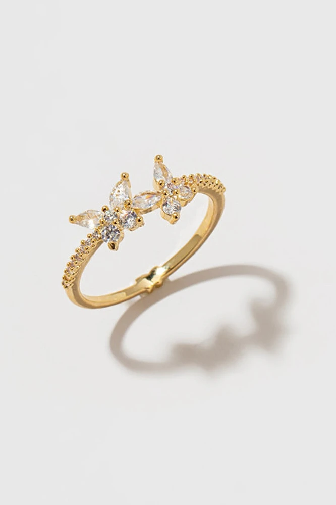 Blanca Crystal Butterfly Gold Ring