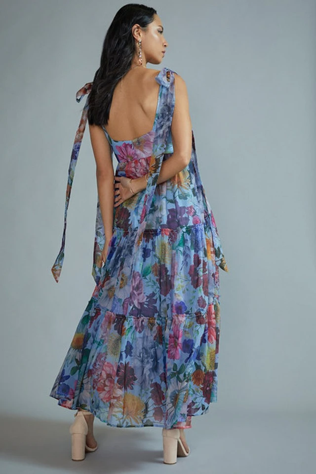 chinese dress ladies Backless Blue Tiered Floral Maxi Dress – Anna-Kaci Wholesale main image 0