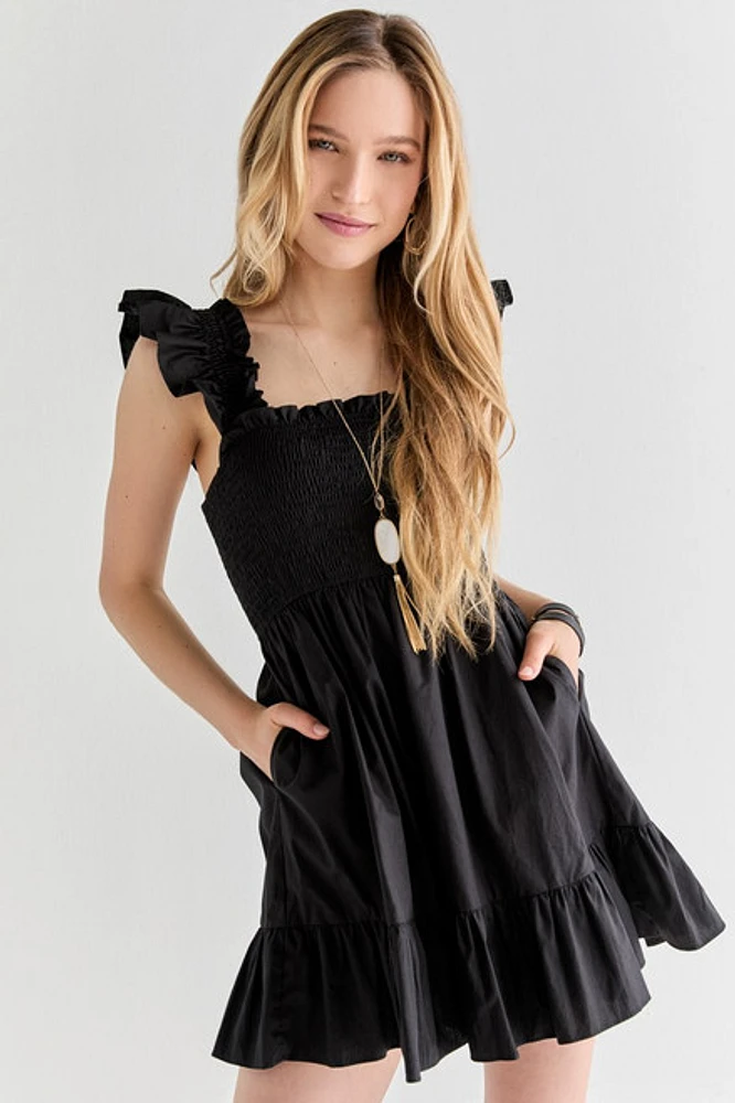 Flora Ruffle Strap Smock Top Mini Dress