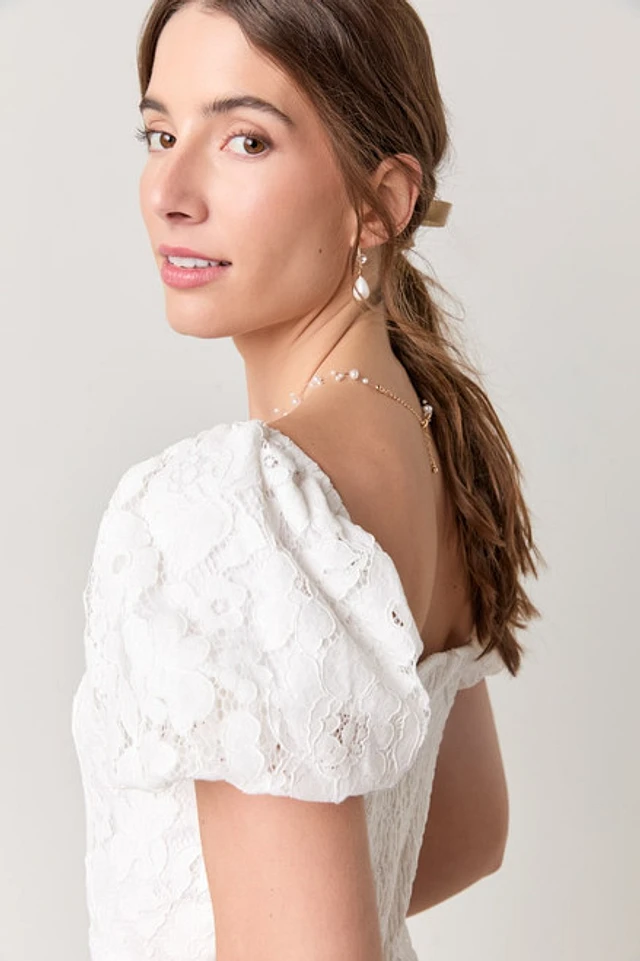 uo satin lace trim empire waist midi dress Modal Lace-Trim Midaxi Dress in Ivory - XS main image 0