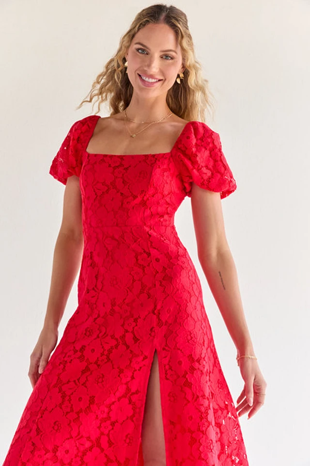 Francesca's Tabitha Lace Puff Sleeve Midi Dress | Connecticut Post Mall Francesca's Tabitha Lace Puff Sleeve Midi Dress | Connecticut Post Mall