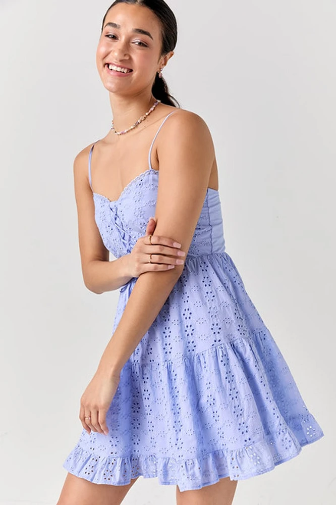 Marta Tie Front Eyelet Mini Dress