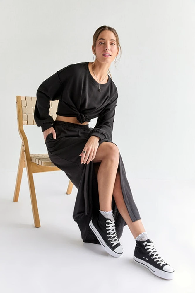 Hallie Front Slit French Terry Maxi Skirt