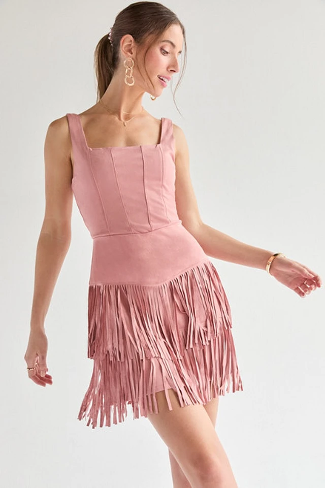 tasha corset fringe waisted mini dress Francesca's Tasha Corset Fringe Waisted Mini Dress