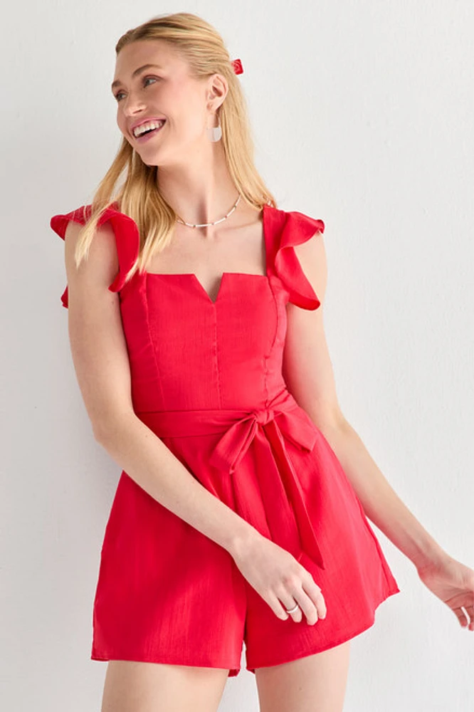 Ella Tie Front Linen Romper