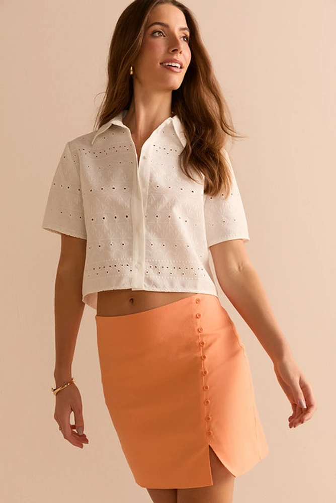 Crystal Button Mini Skirt