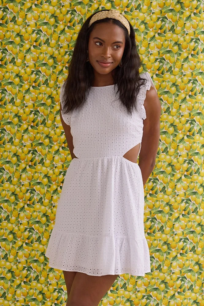 Monique Flutter Cutout Fit And Flare Mini Dress