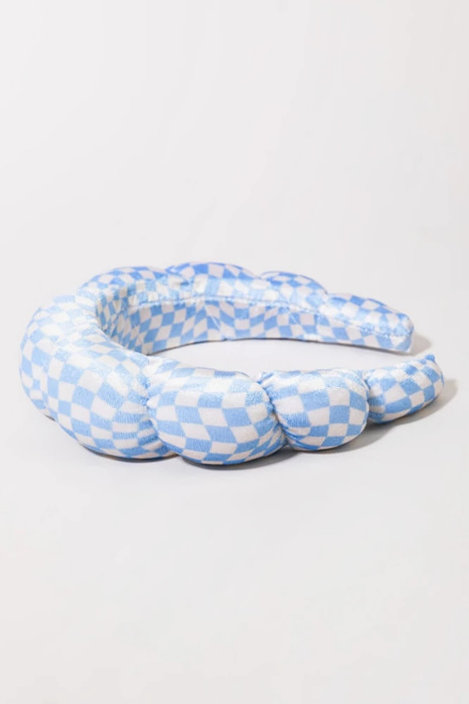 Louise Blue Wavy Checkered Puffy Spa Headband