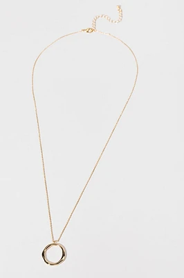 Erin Long Chain Link Circle Pendant Gold Necklace