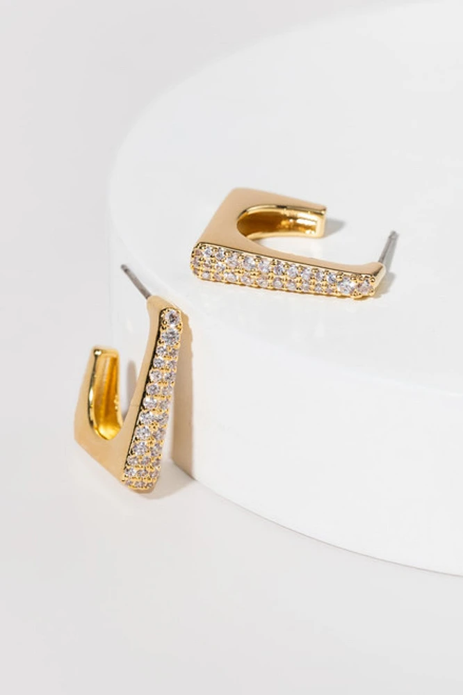 Fern Crystal And Gold Pave Front Square Hoop Earrings