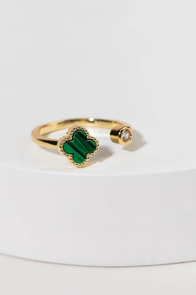 Kristine Adjustable Crystal Clover Gold Ring