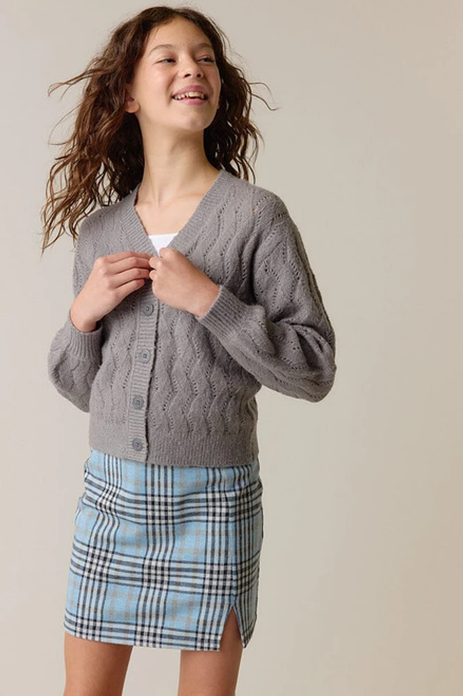 Hello Franki Balloon Sleeve Pointelle Cardigan for girls