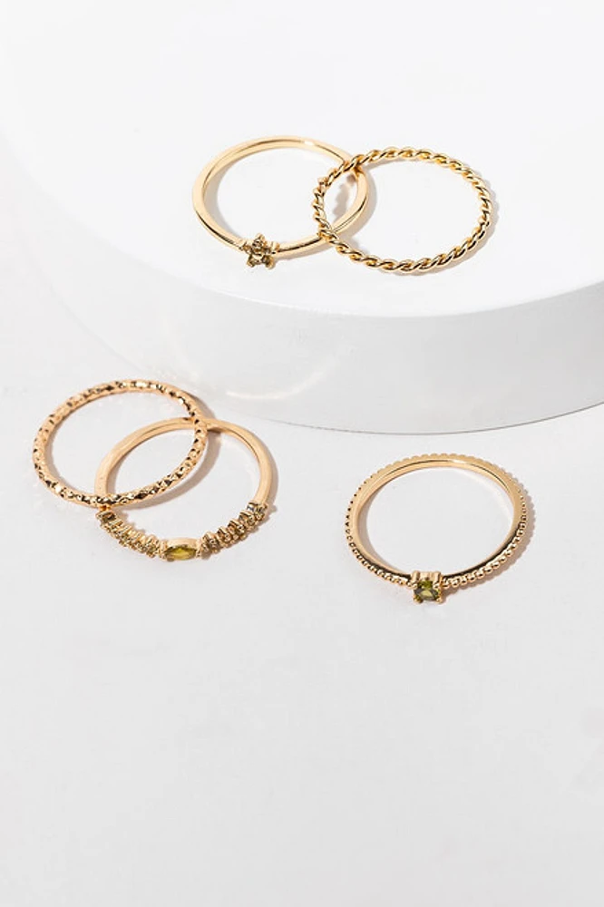 Tiffany Dainty Crystal On Gold Ring Set