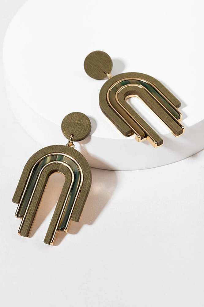 Patti Wood And Resin Arch Drop Earrings