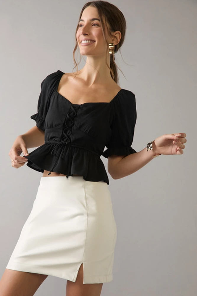 Marisa Lace Up Front Short Sleeve Blouse Top