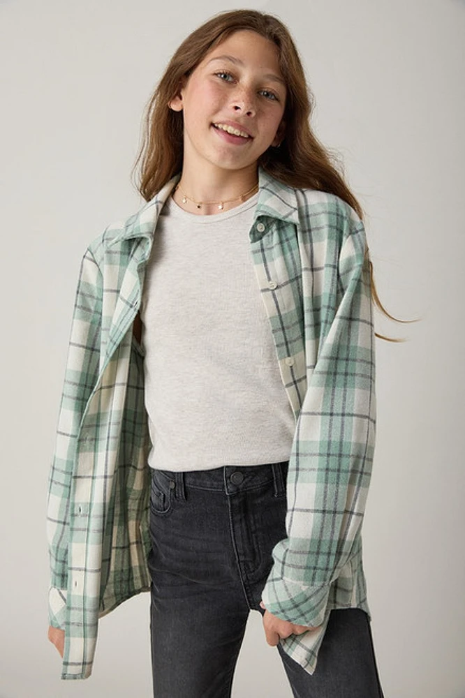 Hello Franki Plaid Woven Button Down for Girls