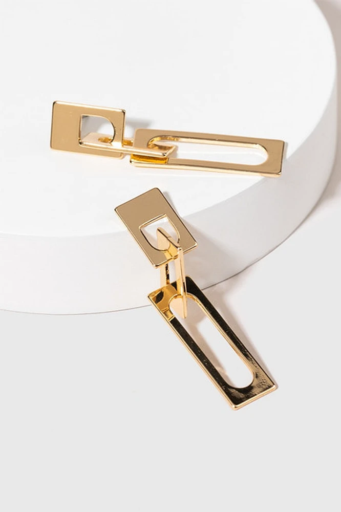 Jayne Interlocked Geometric Shape Gold Drop Earrings