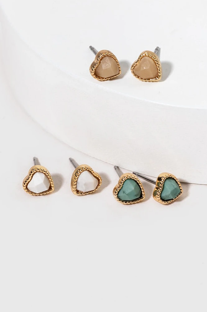 Gale Semi Heart Gold Outline Stud Earring Set