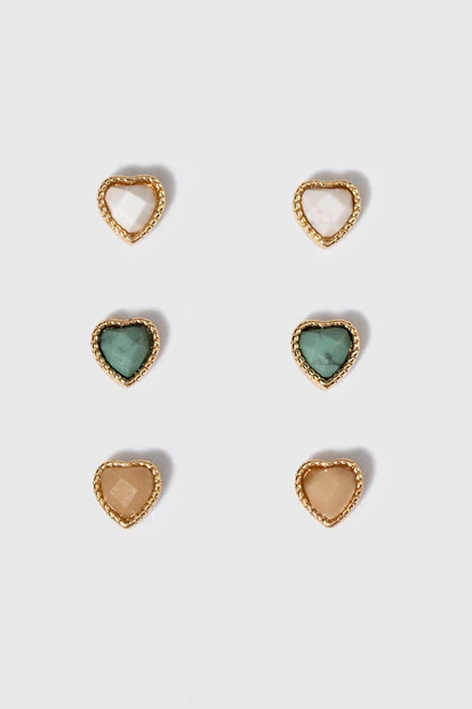 Gale Semi Heart Gold Outline Stud Earring Set