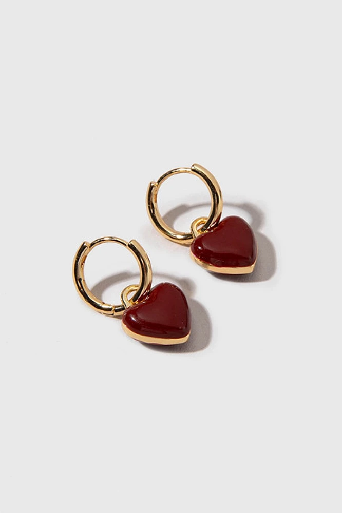 Harriet Enamel Puffy Heart On Huggie Hoop Earrings
