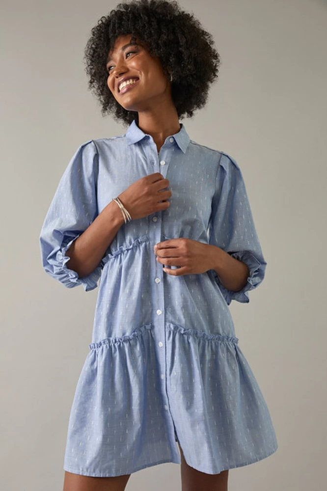Riley Button Up Swing Ruffled Mini Dress