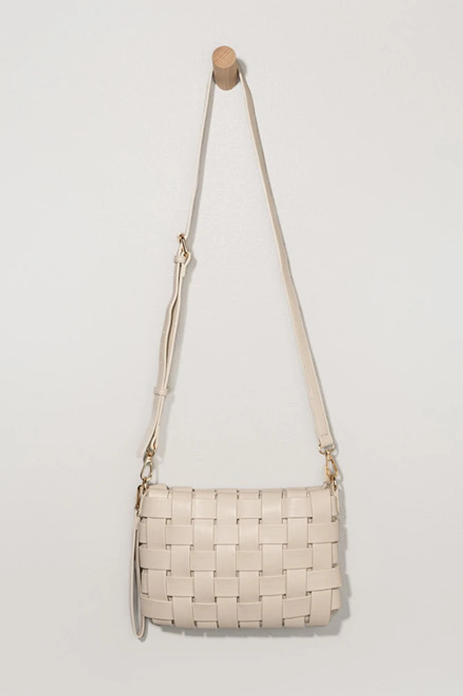 Stefanie Faux Leather Cross Weave Crossbody Handbag