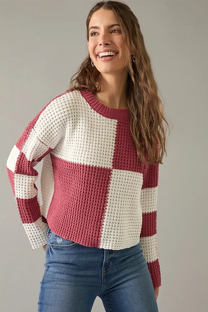 Mila Checkered Crewneck Chenille Pullover