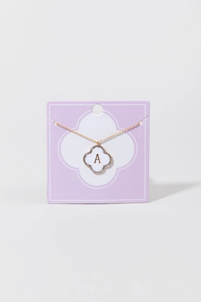 Initial Boxed Carded Pearl Clover Pendant Necklace