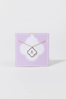Initial Boxed Carded Pearl Clover Pendant Necklace
