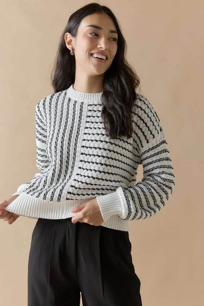 Mae Mixed Stripe Pattern Crewneck Pullover