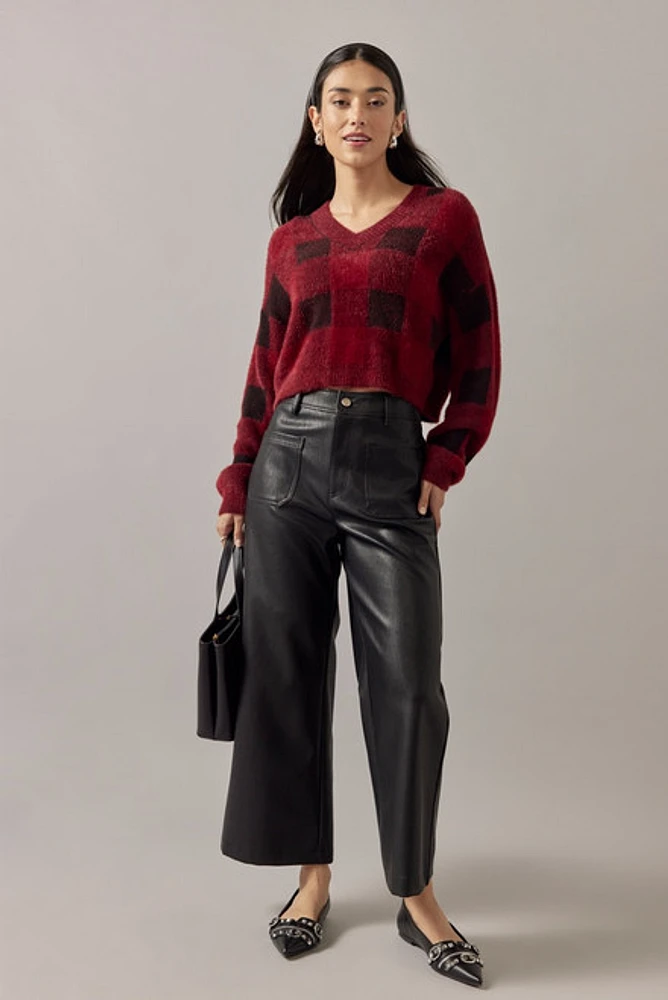 Vickie Faux Leather Culotte Cropped Wide Leg Pants