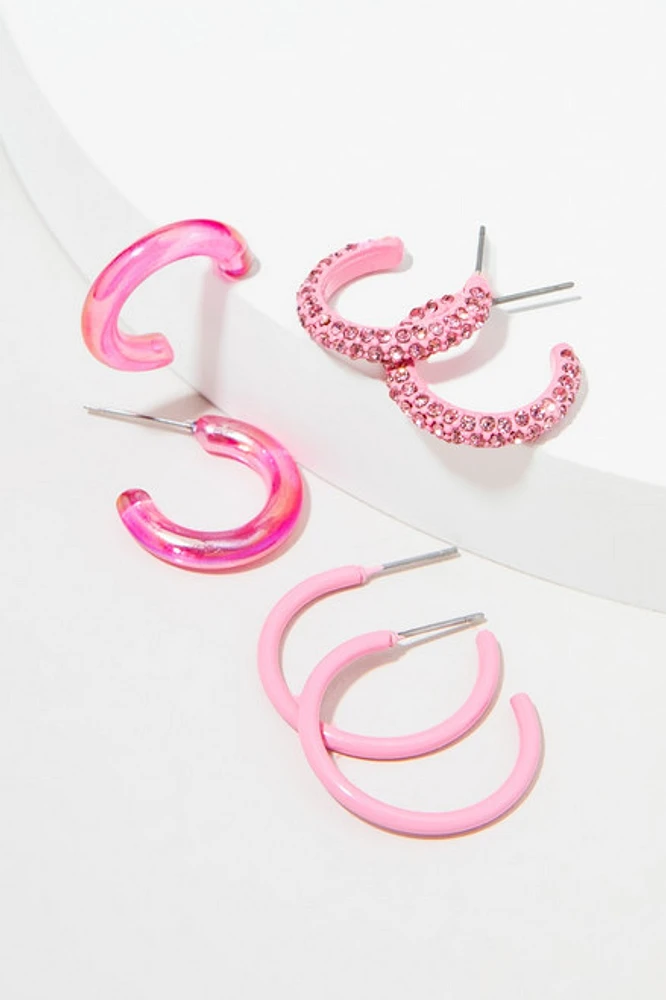 Lola Mixed Style Pink Hoop Earring Set