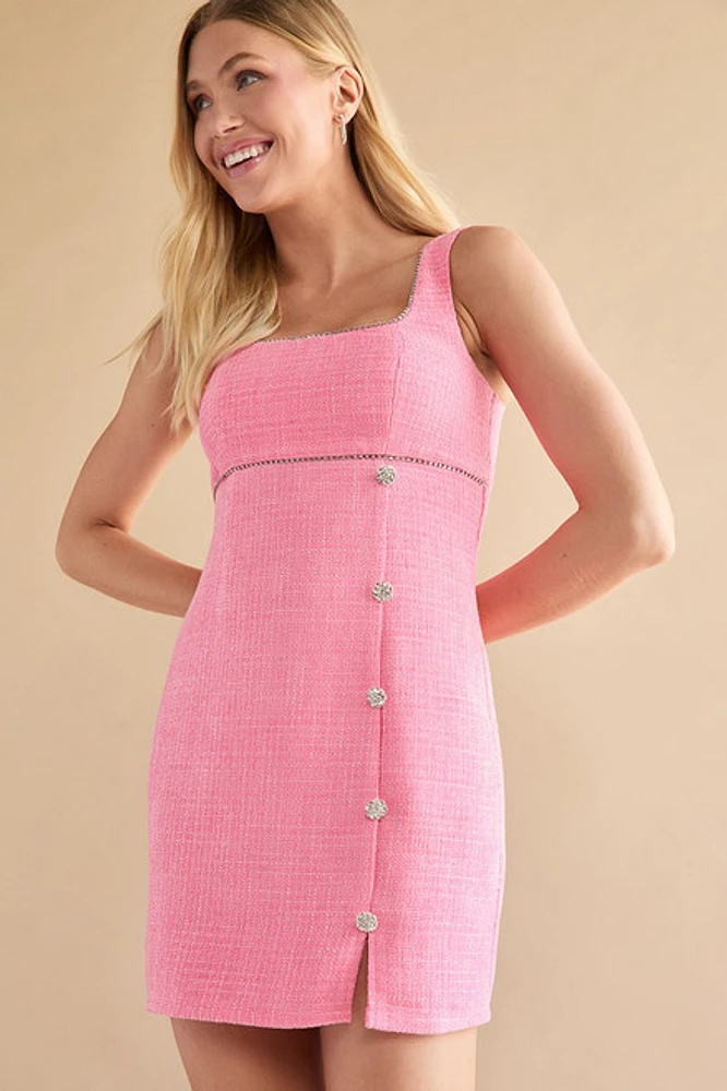 Sheryl Crystal Embellished Soft Tweed Mini Dress
