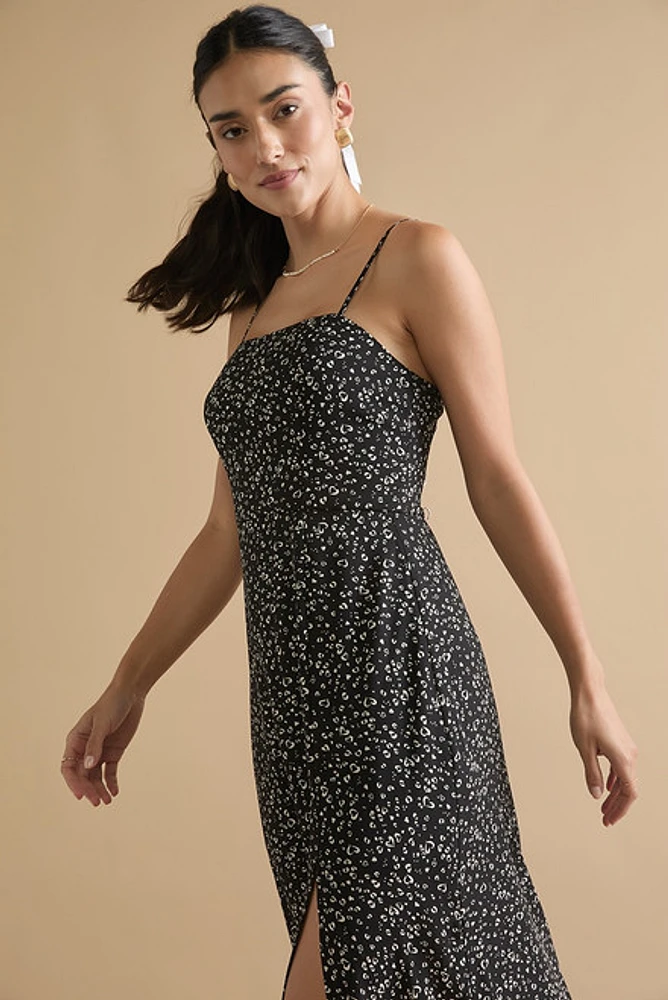 Michelle Side Slit Heart Print Strappy Midi Dress