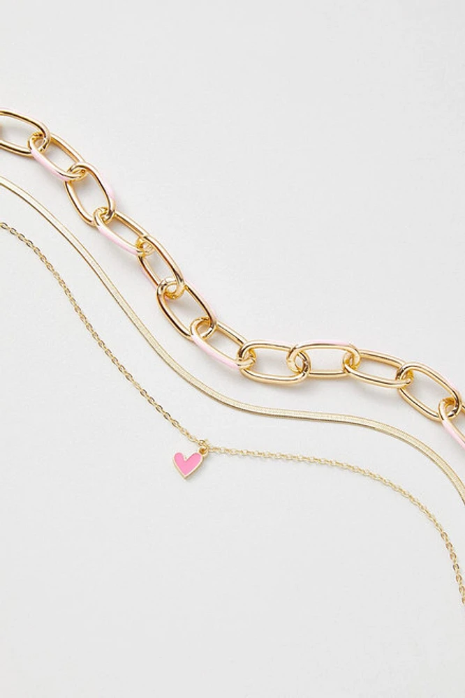 Hello Franki Enamel And Snake Chain Neclace Set for girls