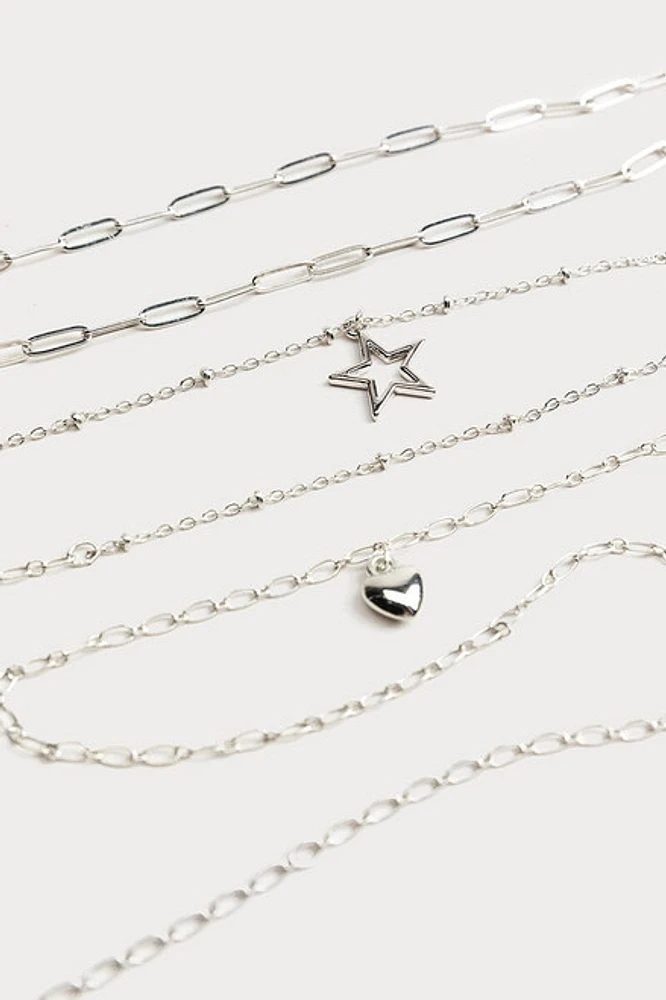 Hello Franki Heart & Chain Silver Necklace Set for girls