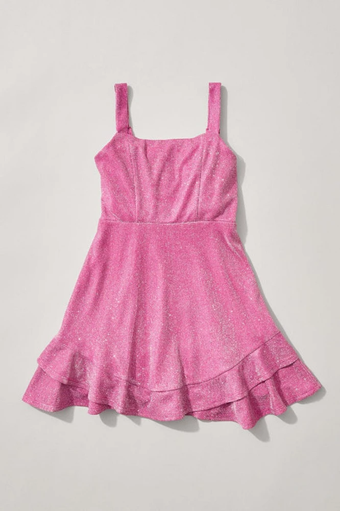 Hello Franki Sleeveless Pink Shimmer Bow Back Dress for girls