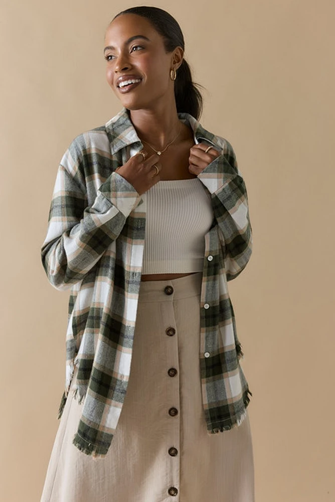 Ginny Frayed Hem Plaid Button Down Shirt