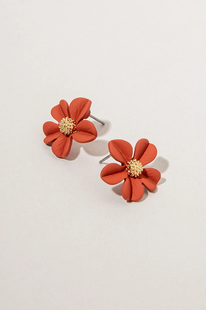 Casey Clay Flower Metal Center Stud Earrings