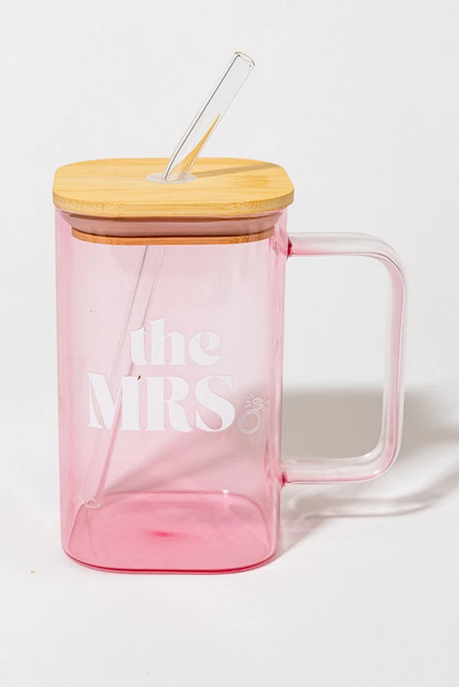 The Mrs Square Glass Jar With Straw Lid